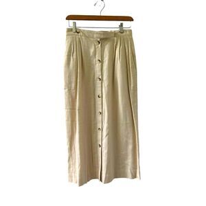 Christian Dior Vintage Pleated Button Wrap Midi Skirt Women's Beige Size 10